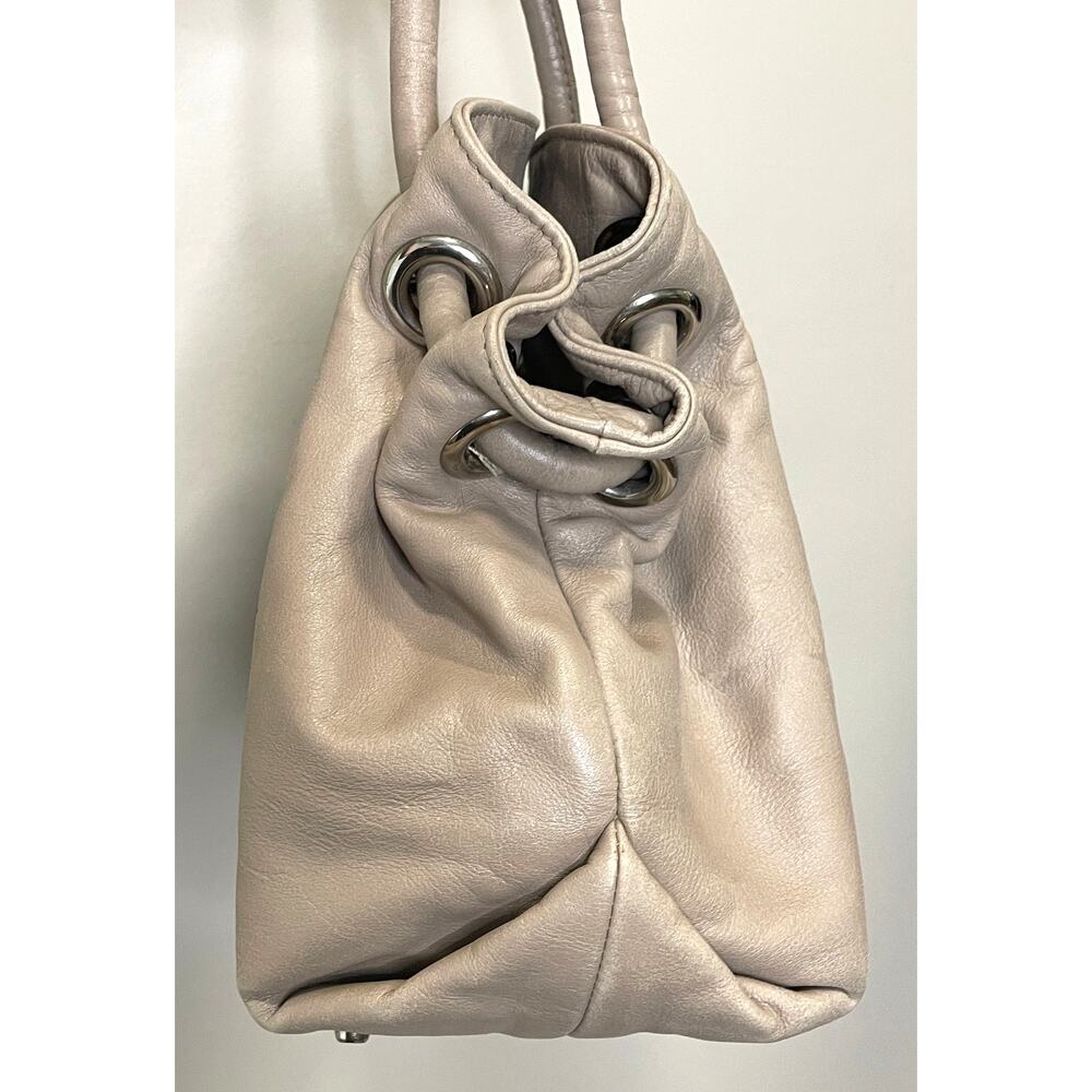 Furla Taupe Leather Top Handle Bag Designer Handbag Silver Embellishments - Picture 4 of 13